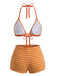 Braun 1950er Streifen Frottee Halter Bikini Set