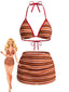 Braunes 60er Bikini-Set & Rüschenrock mit Streifen