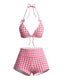 Rosa 80er Bikini-Set mit Gingham und Neckholder