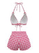 Rosa 80er Bikini-Set & Shorts mit Neckholder und Schleife