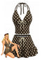 Braunes 50er Tankini-Set mit Polka-Dots und Neckholder