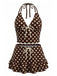 Brauner 50er Badeanzug mit Polka-Dots und Neckholder
