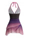 Lavendel 80er Tankini-Set mit Farbverlauf und Raffung