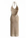 Khakies 50er Strick-Cover-Up Kleid mit V-Ausschnitt und Neckholder