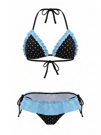 80er Bikini-Set mit Polka-Dots und Neckholder