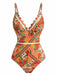 Orange 40er Badeanzug mit Blumen und Patchwork