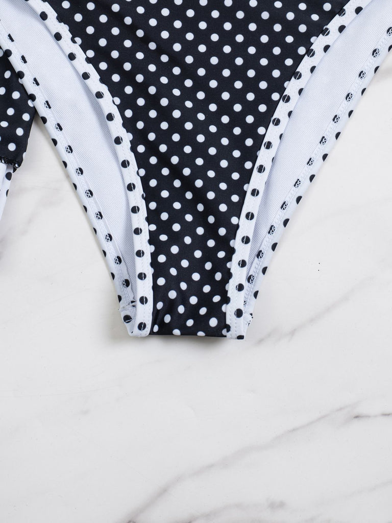 2-teiliges Schwarz 1940er Polka Dot Neckholder Bikini-Set & Überwurf