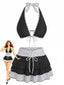 [Vorverkauf] Schwarz 1940er Polka Dot Halter Bikini Set & Cover-Up