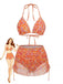 Orange 70er Bikini-Set & Cover-Up mit Neckholder und Blumen