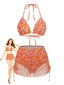 Orange 70er Bikini-Set & Cover-Up mit Neckholder und Blumen
