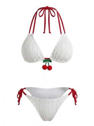 Weißes 50er Bikini-Set mit Neckholder und Kirschen