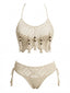 Apricot 70er Bikini-Set mit Häkelarbeit und Perlen