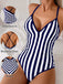 Marineblauer 80er Badeanzug mit Streifen und Criss