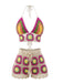 Cremefarben 80er Strick- & Cover-Up mit Neckholder und Blumen