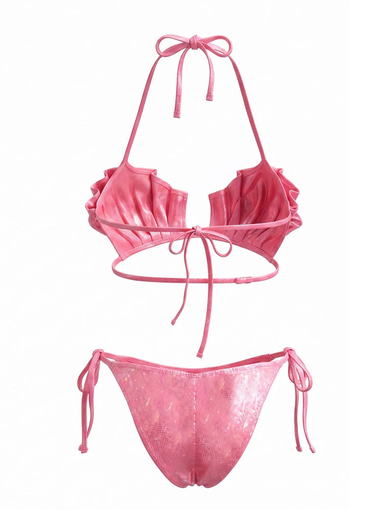 80er Bikini-Set & Shorts mit Neckholder und Metallic