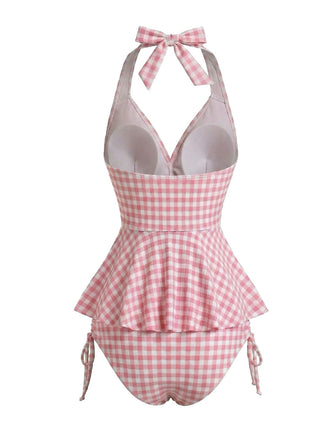 Rosa 50er Tankini-Set mit Rüschen und Neckholder