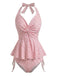 Rosa 50er Tankini-Set mit Rüschen und Neckholder