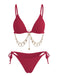 60er Bikini-Set mit Goldkette und gerippt in Weinrot
