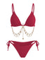 Rotes 60er Bikini-Set mit Goldkette und Rippstruktur
