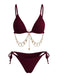 60er Bikini-Set mit Goldkette und gerippt in Weinrot