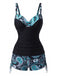 Grünes 70er Boho-Tankini-Set mit Paisley-Print und V-Ausschnitt