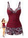 Grünes 70er Boho-Tankini-Set mit Paisley-Print und V-Ausschnitt