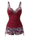 Grünes 70er Boho-Tankini-Set mit Paisley-Print und V-Ausschnitt