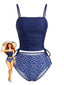 Marineblaues 50er Tankini-Set mit Blumen und Kordelzug-Taille