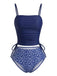 Marineblaues 50er Tankini-Set mit Blumen und Kordelzug-Taille