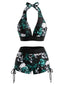 80er Punk Bikini-Set mit Totenkopf und Neckholder in Grün