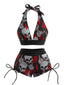 80er Punk Bikini-Set mit Totenkopf und Neckholder in Rot