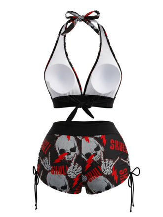 80er Bikini-Set mit Neckholder und Totenkopf