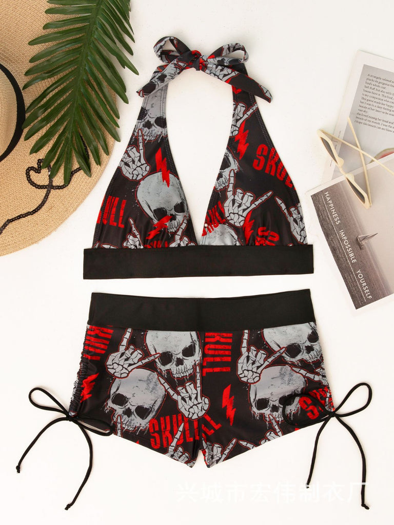 80er Bikini-Set mit Neckholder und Totenkopf