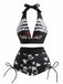 80er Punk Bikini-Set mit Totenkopf und Neckholder in Grün