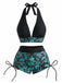 80er Punk Bikini-Set mit Totenkopf und Neckholder in Grün