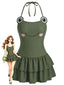 [Vorverkauf] Grünes 50er Badekleid mit Frosch-Print und Neckholder