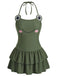 Grüner 50er Badeanzug mit Rüschen und Neckholder