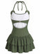 Grüner 50er Badeanzug mit Rüschen und Neckholder