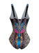 80er Badeanzug mit Leoparden-Print und tiefem V-Ausschnitt