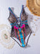 80er Badeanzug mit Leoparden-Print und tiefem V-Ausschnitt
