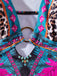 80er Badeanzug mit Leoparden-Print und tiefem V-Ausschnitt