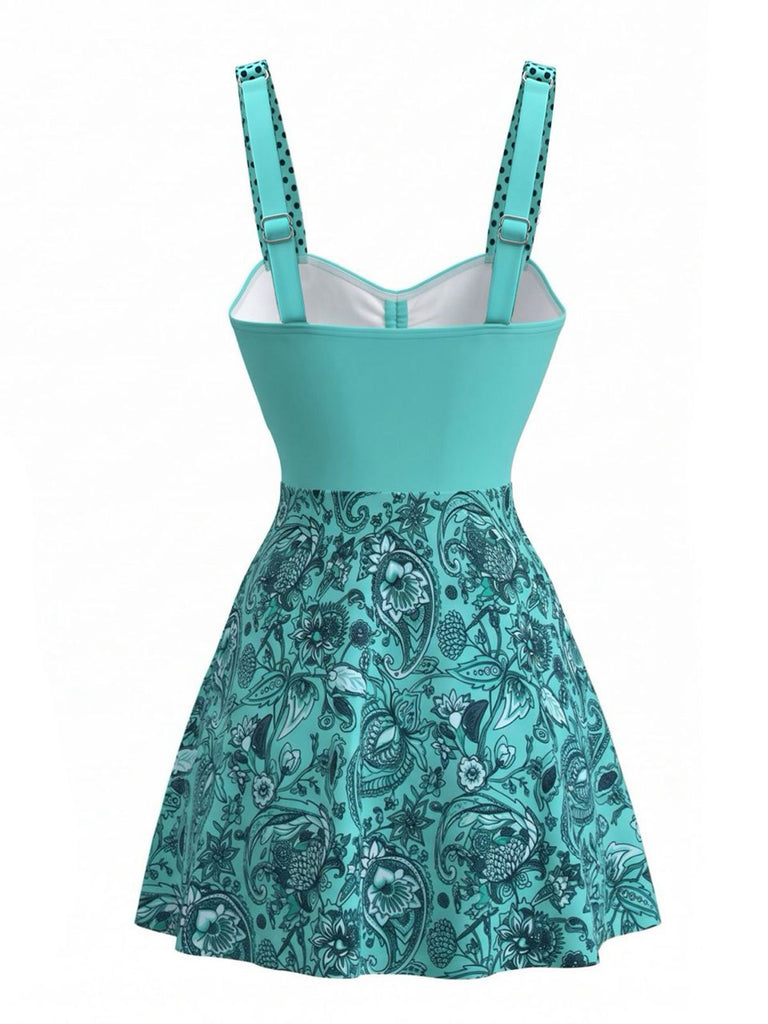 Türkises 80er Badekleid mit Paisley und Raffung