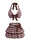 50er Neckholder-Bikini-Set & Rüschen-Cover-Up mit Streifen