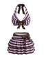 50er Neckholder-Bikini-Set & Rüschen-Cover-Up mit Streifen