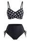 Schwarzes 50er Bikini-Set mit hoher Taille und Polka-Dots