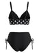 Schwarz 50er Bikini-Set & Shorts mit Polka-Dots und Hohe Taille