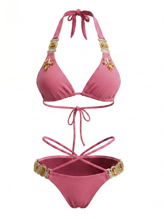 80er Bikini-Set & Shorts mit Neckholder und Hohe Taille