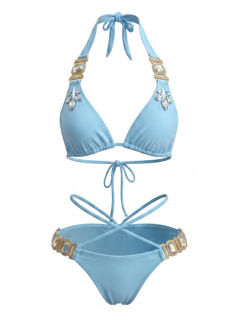 80er Bikini-Set & Shorts mit Neckholder und Hohe Taille