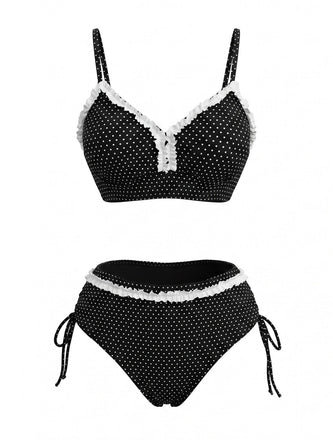 80er Bikini-Set mit Neckholder und Rüschen