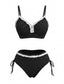Schwarzes 80er Bikini-Set mit hoher Taille und Rüschen